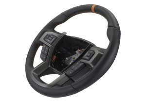 Ford Raptor Steering Wheel Kit - Ford Racing - Raptor Style, Heated - Black Leather with Orange Stitching/Orange Sightline - `15-`17